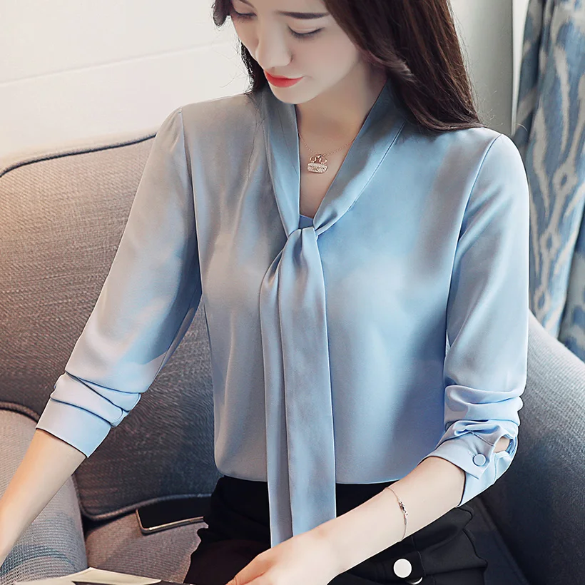 Blusas mujer de moda Осенняя шифоновая блуза рубашка элегантная тонкая однотонная женская рубашка больших размеров blusas