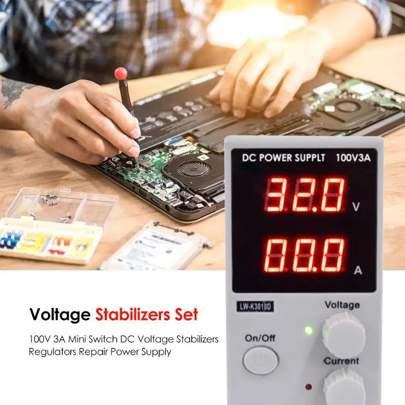 100V 3A Adjustable Digital DC Power Supply Laboratory Switching Voltage Regulator Laptop Phone Repair Rework Tool