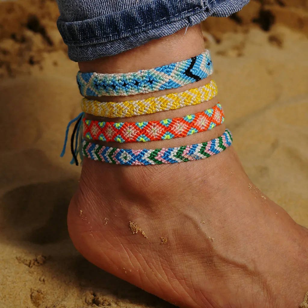 Handwoven Rope Multicolor Anklet Ladies Boho Anklets Foot Chain Barefoot Personality Bohemian Anklets Crochet Bracciale Da Donna