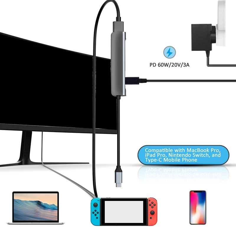 Usb концентратор 5 в 1 usb Type C разветвитель Thunderbolt 3 док адаптер с OTG для Air Mi Pro HUAWEI