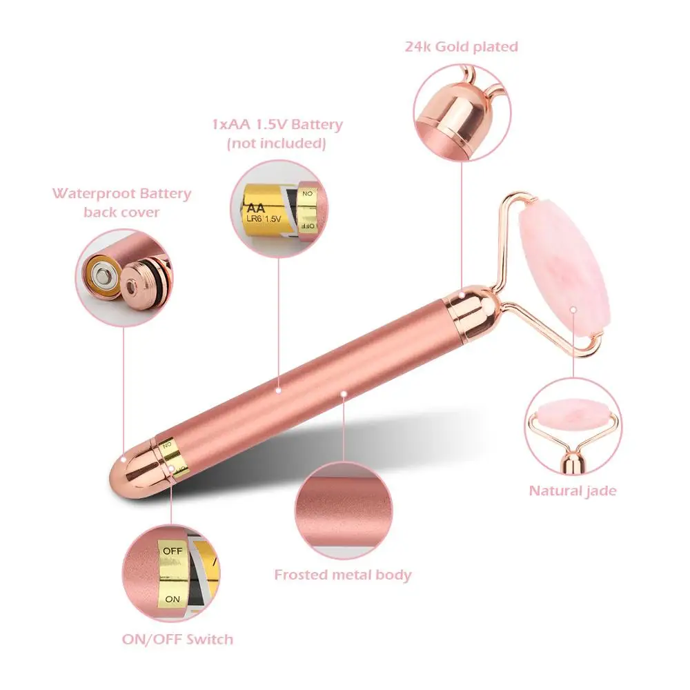 Electric Vibrating Natural Rose Quartz Jade Roller Face Lifting Real Genuine Jade Stone Facial Massager Roller Energy Beauty Bar Electric Vibrating Natural Rose Quartz Jade Roller Face Lifting Real Genuine Jade Stone Facial Massager Roller Energy Beauty Bar