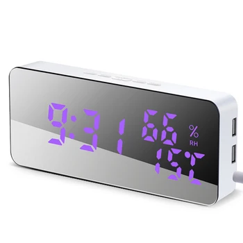 

New Digital Mirror Alarm Clock USB/Battery Power Supply LED Colorful Clock With 3Time Displays Luminance Adjustment Snooze Func