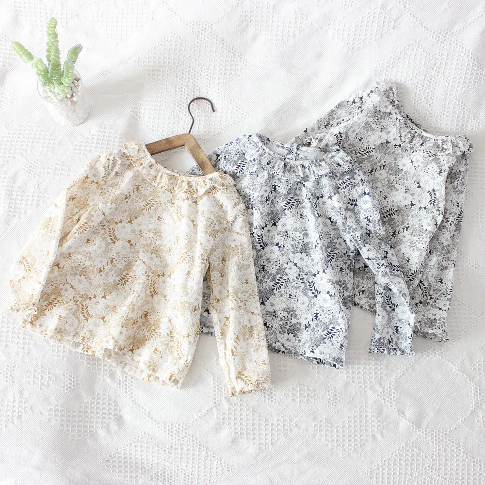 

2020 spring new arrival 2-8Y Sweet girls Flower print top Brand Lace crew neck long sleeve T-shirt kids Cotton clothes Gifts