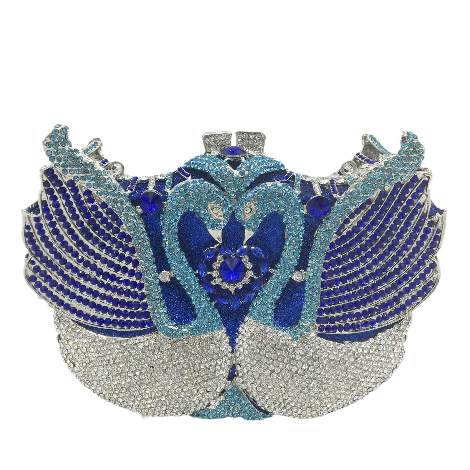 Boutique De FGG Blue&Silver Women Swan Clutch Crystal Evening Bags Wedding Party Dinner Ladies Rhinestone Minaudiere Handbag