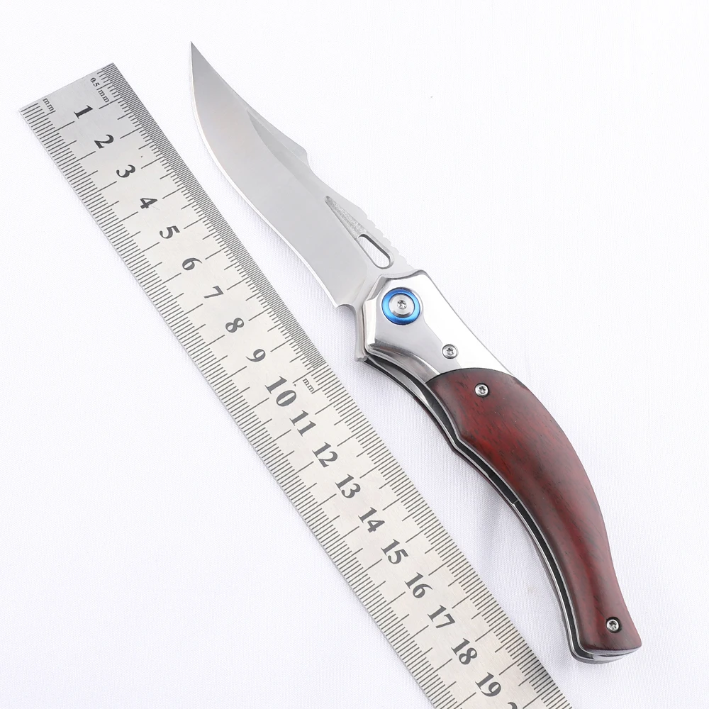 

Folding knife DC53 steel, mahogany handle, ball bearing, used for camping, hunting, pocket cooking, outdoor gifts, EDC