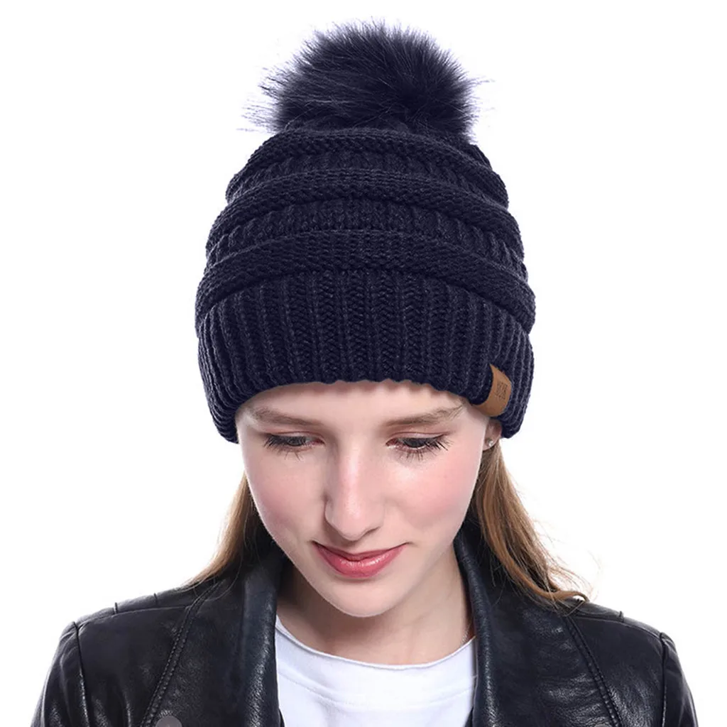 14hat Шапка и шарф 2019Top Женская двухсекционная однотонная вязаная шапка сохраняющая тепло шейный платок зимняя шапка - Цвет: 14hat