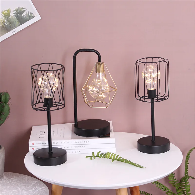 Nordic Geometry Light Iron Diamond USB Lamp Home Accessories Decoration Bedroom Bedside Table Vintage Decor Figurines | Дом и сад