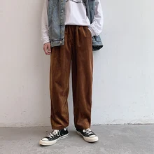 Мужские Винтажные модные вельветовые свободные повседневные прямые широкие брюки для мужчин и женщин в японском стиле Harajuku уличная хип-хоп шаровары
