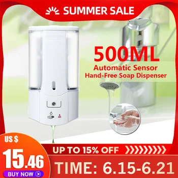 

500mL Liquid Soap Dispenser Handfree Automatic Sensor Soap Dispenser Plastic Bathroom Shampoo Dispensers With Cover Wall Mounted