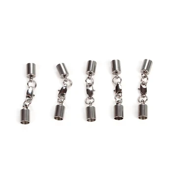 

5Pcs Stainless Steel End Caps Lobster Clasps 2/3/4/5/6mm End Cap Connectors Fit Round Bracelets Leather Cord DIY Jewelry Making