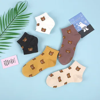

5 Pairs/lot Cute Kawai Cartoon Funny socks Happy Women Cotton Socks Women's short socks Bear Lovely Animal Pattern Casual Sock