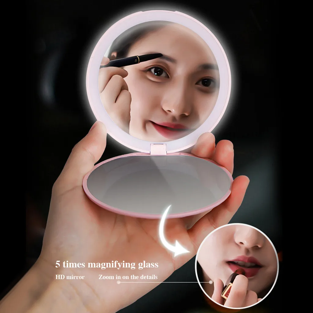 LED Professional Lighted Makeup Mirror With Adjustable LED Light Makeup Mirror 5x Magnification LED Handheld Folding TravelM0723