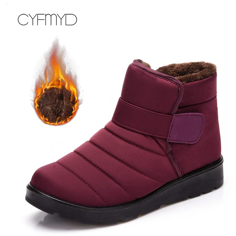 

Women's Ankle Boots Plus Size 43-46 Nylon Waterproof Snow Boots Woman Hook Loop Rubber Winter Shoes Women Plush