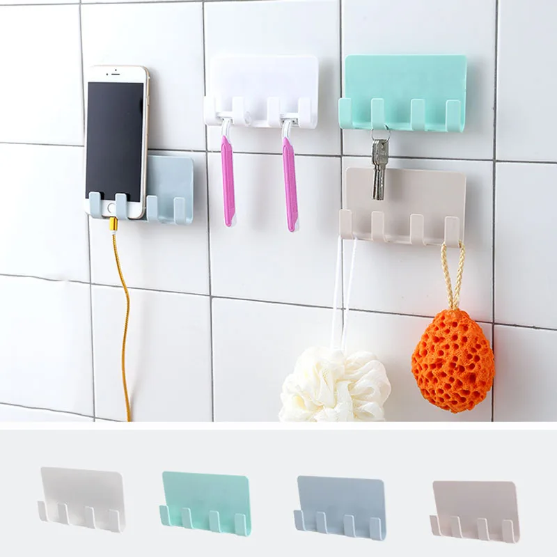 4 Hooks Holder Wall Mount Bracket Hanger Charger Easy For Universal Phone