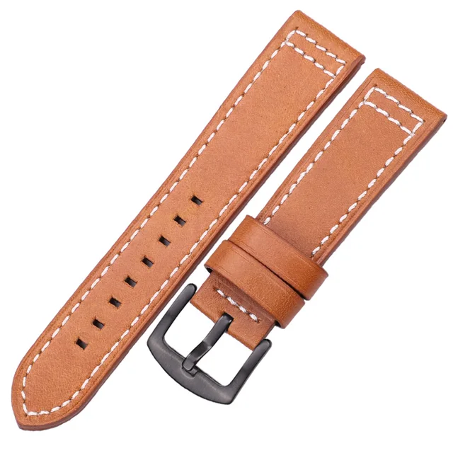 HENGRC Genuine Leather Watchbands Bracelet Black Blue Gray Brown Cowhide Watch Strap For Women Men 18 20mm 22mm 24mm Wrist Band Brown black buckle