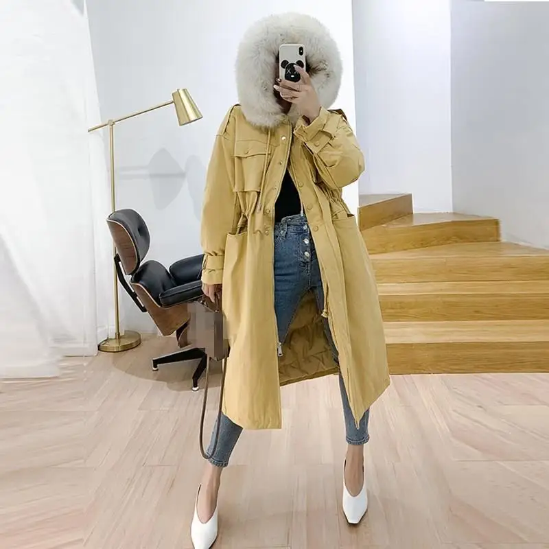 

2019 Women Winter Windproof Real Fox Fur Collar Hooded Coat Duck Down Zippers Thick Jacket Female Warm Long Parkas