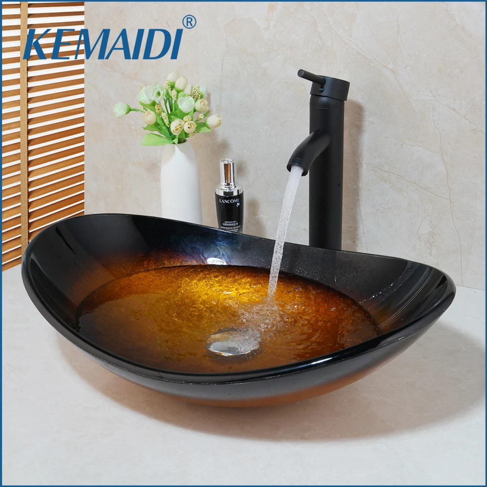Смеситель KEMAIDI для ванной комнаты Круглый кран раковины стеклянный водопад