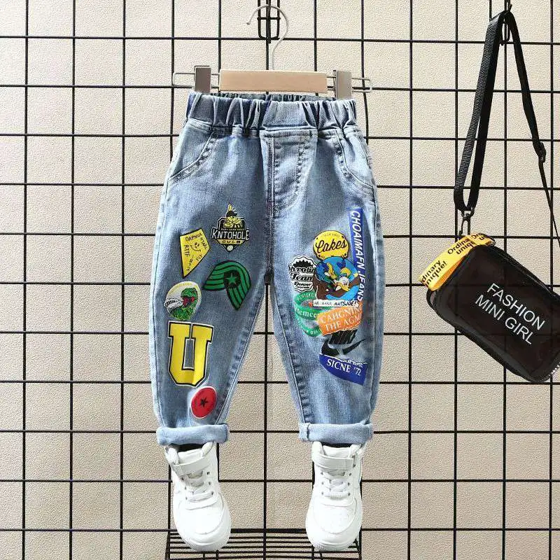 Baby Boys Pants Kids Jeans Child Girls Cartoon Print Denim Trousers 2 3 4 5 6 7 8 Years Spring Autumn New Children's jeans