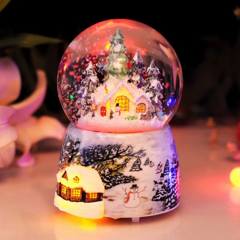 

Free shipping Christmas gift gift flowing snow double snow house lights MP3 music box crystal ball music box