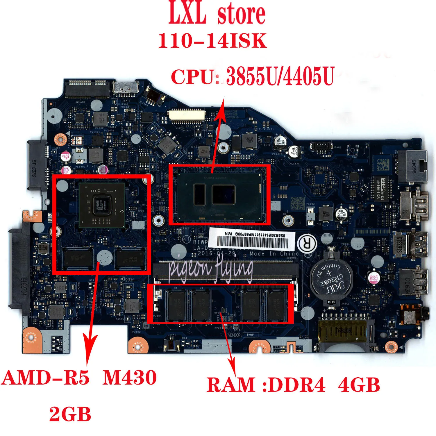 LA-D562P для lenovo ideapad 110-14 ISK Материнская плата ноутбука 80UC Процессор: 3855U/4405U DDR4 4 Гб GPU: M430 2 Гб FRU 5B20L82875 тест ОК