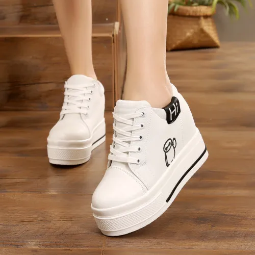 White 1608 XJRHXJR; коллекция года; женские кроссовки; повседневные кроссовки на платформе; белые туфли на каблуке 11 см; сезон осень; парусиновая женская обувь, увеличивающая рост - Цвет: White 1608