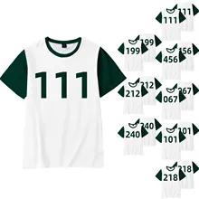 T shirt pour hommes et femmes, surdimensionné, décontracté, Hip Hop, Costume coréen de jeu de calmar, 2021 456 001 067 avec impression de chiffres, 218