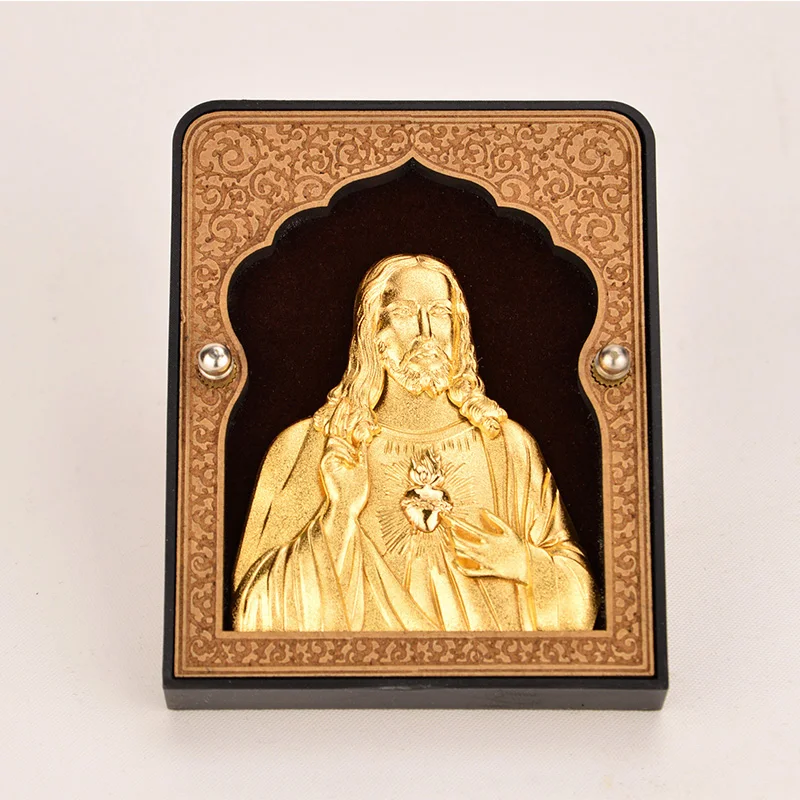 3D орнамент Иисуса Золотая фольга подарок офисные настольные поделки автомобиля украшения Иисуса Мини картина в рамке католические сувениры серии Иисуса