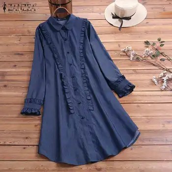 

Elegant Women's Irregular Blouse 2020 ZANZEA Ruffle Top Casual Button Down Shirts Female Solid Work Blusas Oversized Tunic 5XL 7