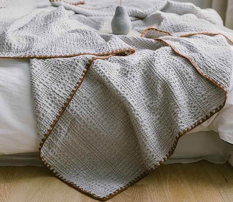 Японское одеяло Хлопковое одеяло s вафельное жаккардовое Deken Pled плед диван путешествия ТВ Nap полотенца нордическая домашняя простыня домашний текстиль - Цвет: Светло-серый