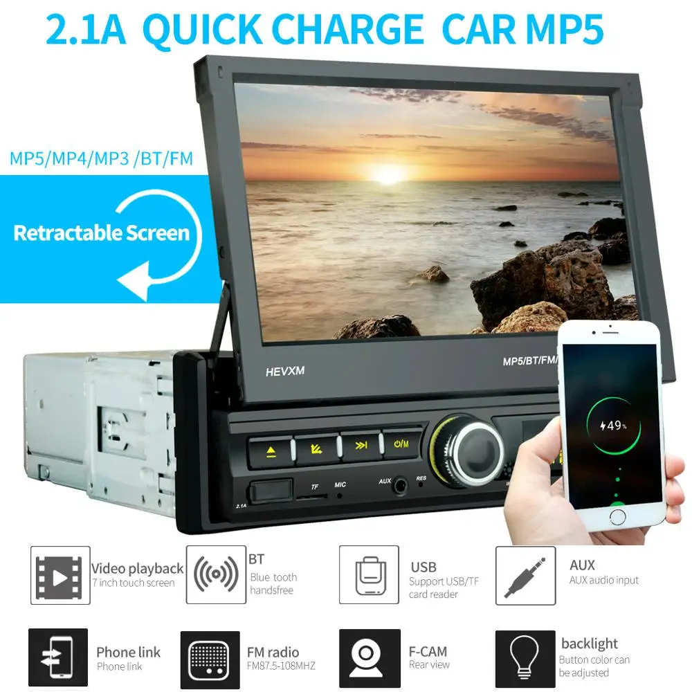 Автомагнитола forCar стерео система с 7 &quotсенсорным экраном Bluetooth 12 В 1 Din FM разъем ISO