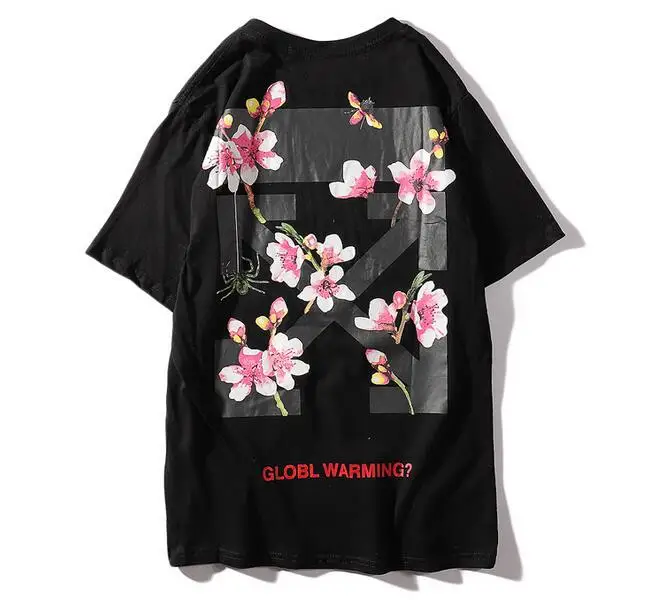 Новинка 19SS Off-White OW вишневые модели унисекс для влюбленных пар хлопковая модная футболка с короткими рукавами и круглым вырезом - Цвет: Black