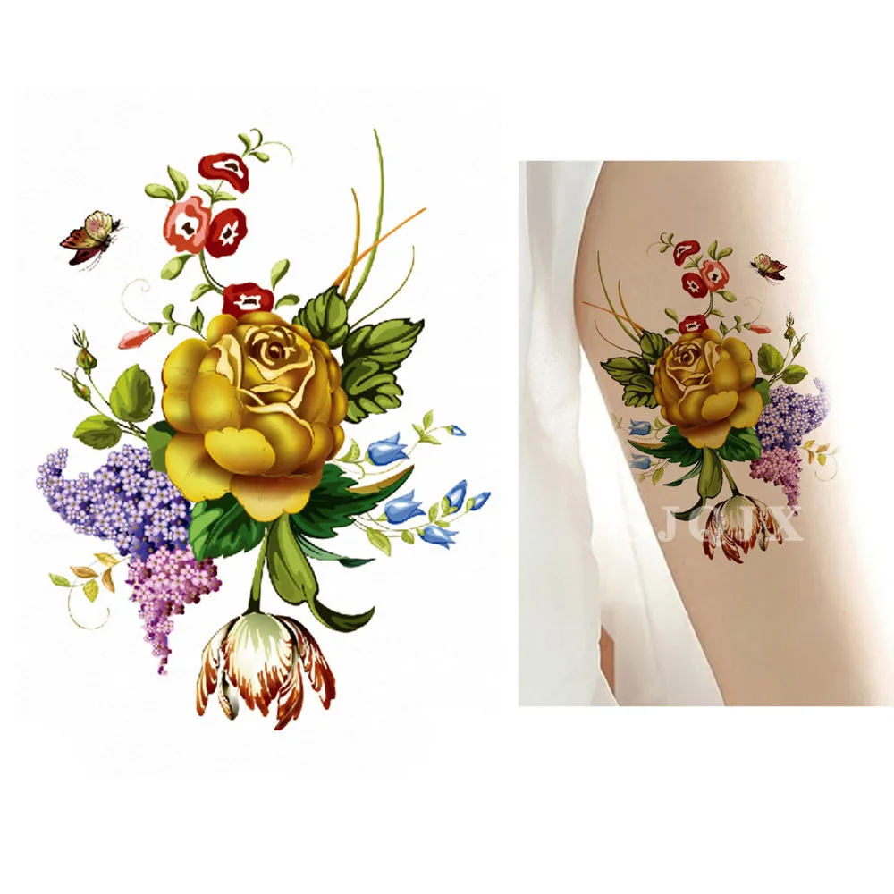 Водонепроницаемый боди-арт поддельные татуировки Акварельные Цветы персонаж мультфильма животное временные татуировки наклейки для женщины руки бедра - Цвет: L