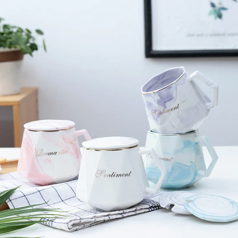 

400ml Personality Fashion Simple Marble Ceramic Cup Phnom Penh Mug Creative Geometric Coffee Cup Business Water Cup