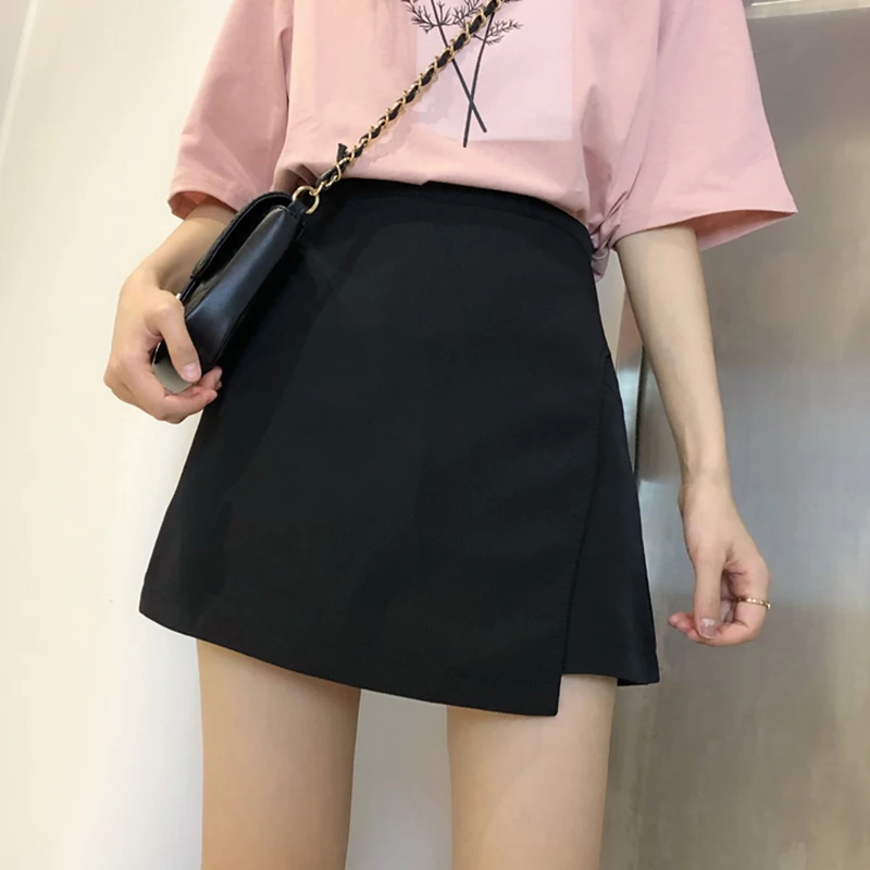 

Pure Black Short Skirt Women's Wild Thin Skinny Short Skirt High Waist Irregular Decorative Skirt College Girly Sexy Short skirt
