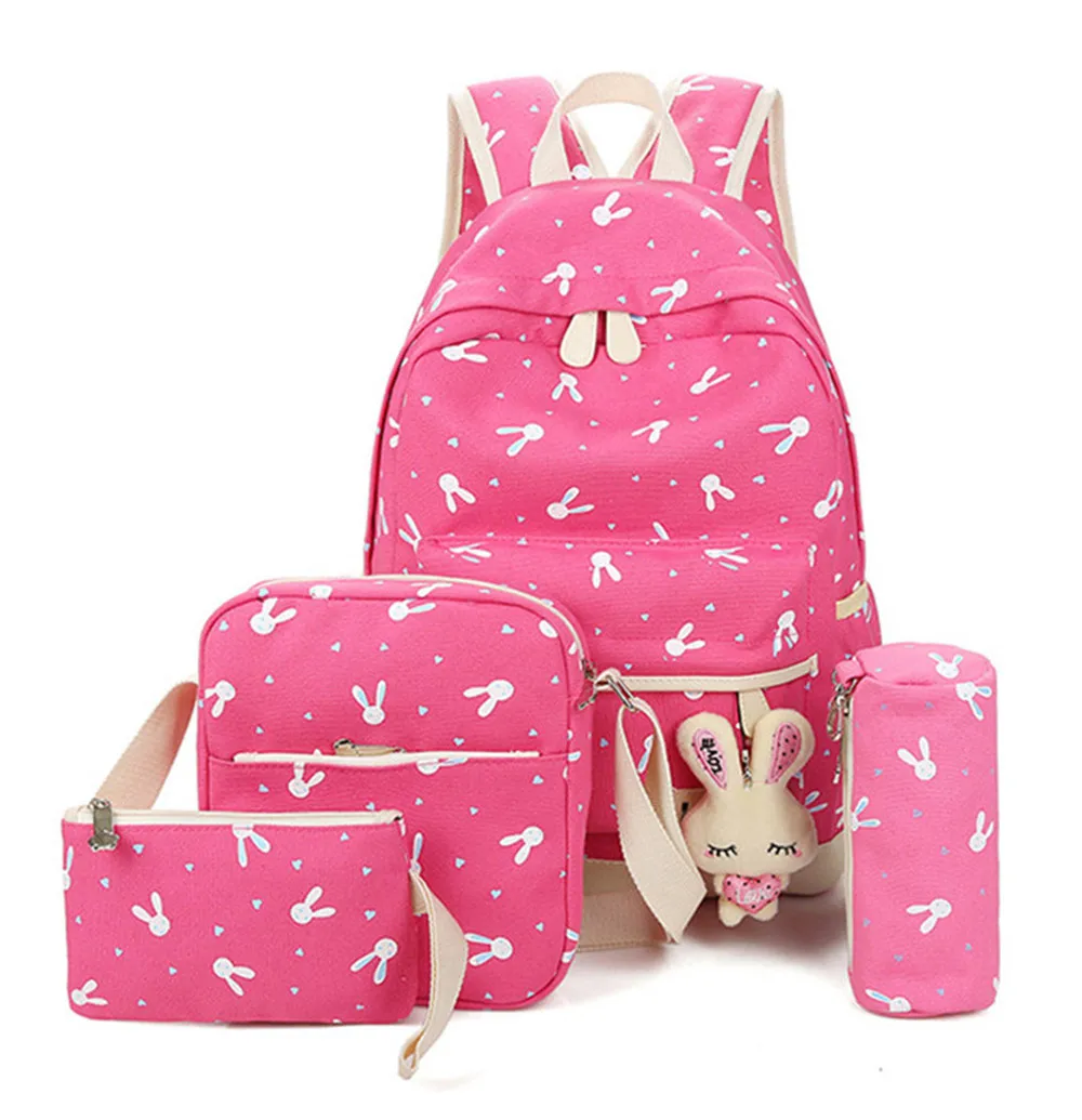 4 шт./компл. женский рюкзак школьные сумки с принтом кролика Симпатичные Рюкзаки