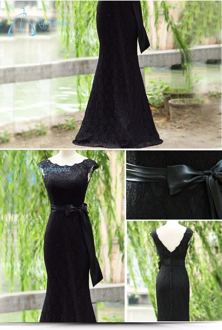 Mermaid Lace Sashes Bow Capped Sleeve Long Evening Dress
