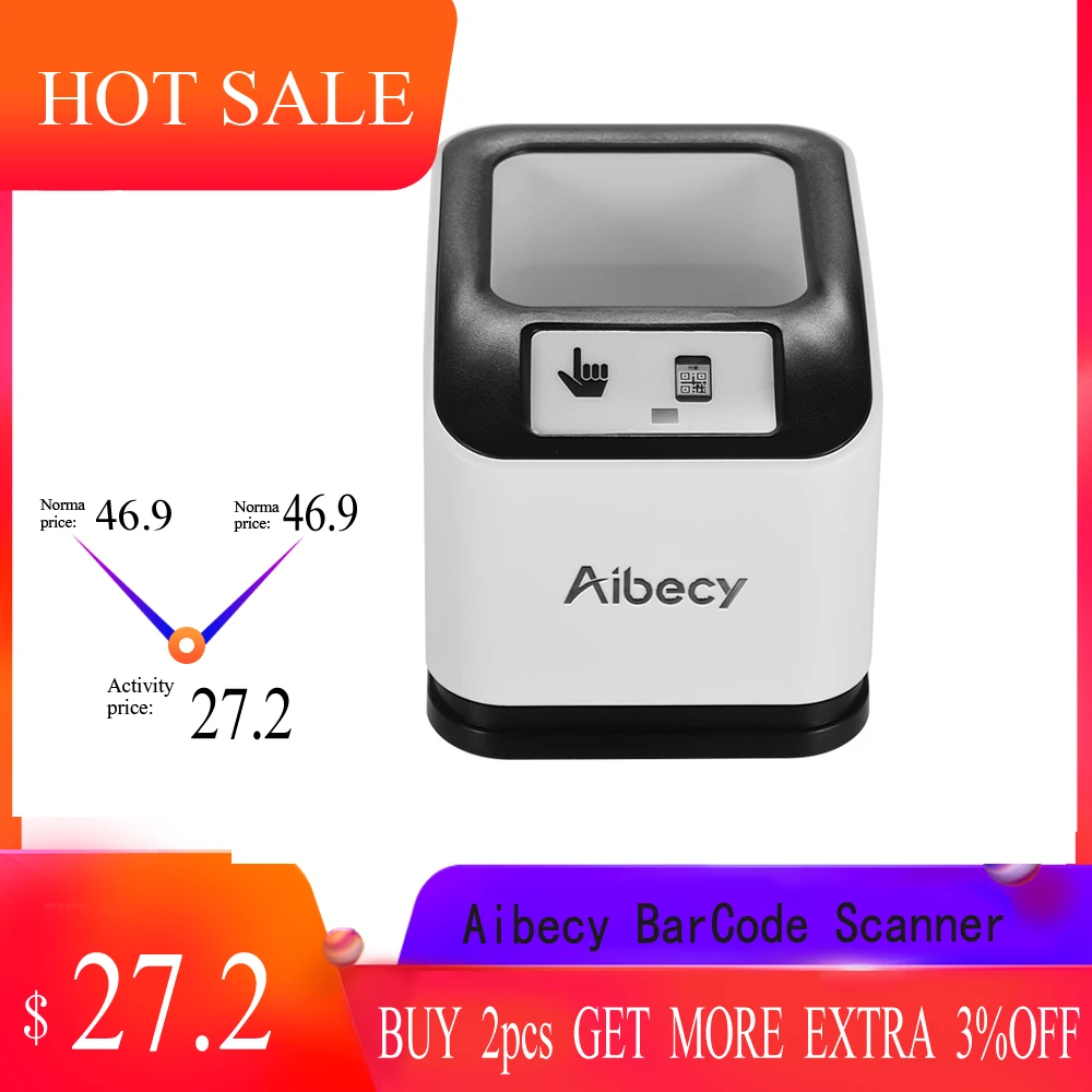 

Aibecy 2200 1D/2D/QR CMOS Image Desktop Barcode Bar Code Scanner Reader USB Omnidirectional Screen Barcode Scanner