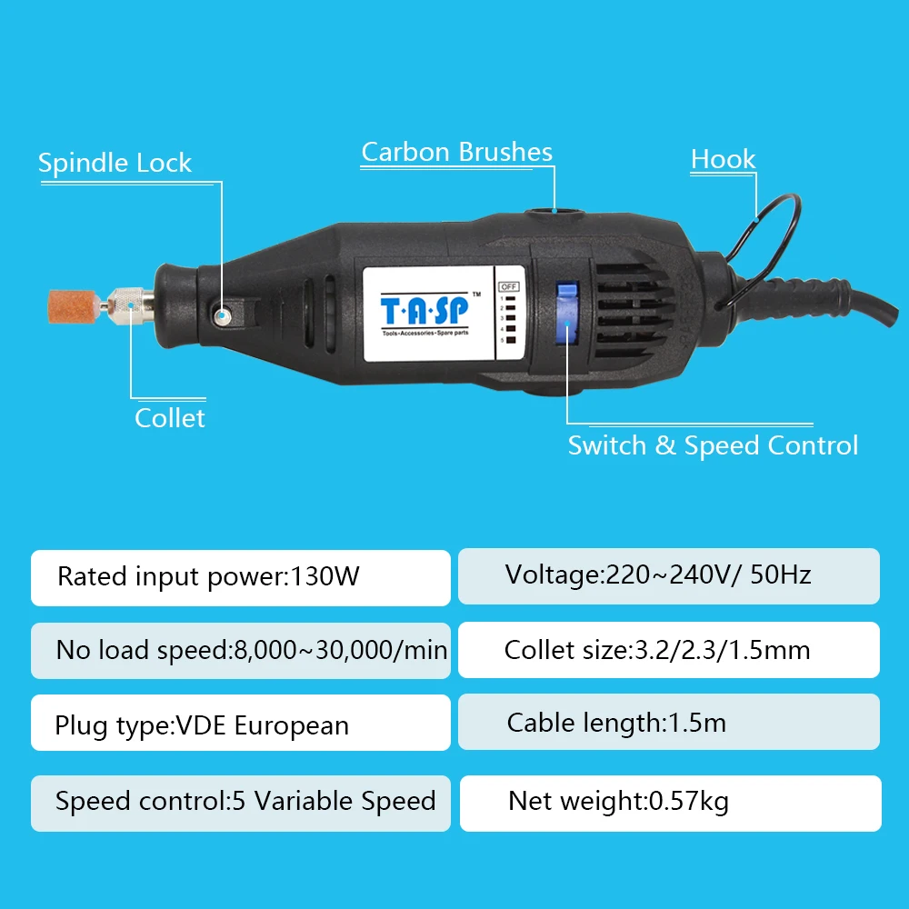 TASP 220V 130W Electric Mini Drill Set Rotary Tool