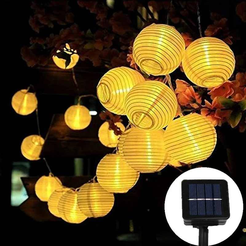 Guirnalda de luces con forma de farol para decoración de exteriores, luces de cadena, lámpara Solar para jardín, guirnalda de Festival, patio, Año Nuevo, fiesta de Navidad, luz de hadas