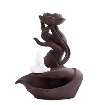 

Purple Sand Backflow Incense Burner Buddha's Hand Incense Holder Lotus Buddhist Censer + 10Pcs Cones Home Office Crafts Decor
