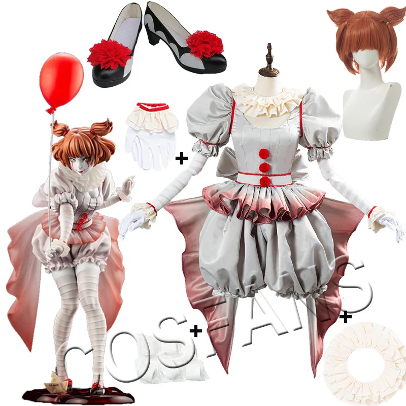 2020 Pennywise Cosplay Costume Horror Pennywise The Clown Costume Outfit for Women Girls