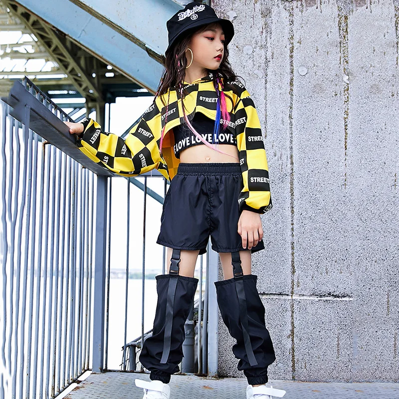 Kids Jazz Dance Costumes Hip Hop Dancing Clothes For Girls Long Sleeve Cotton Children Street Dance Clothing Stage Suits DN3944