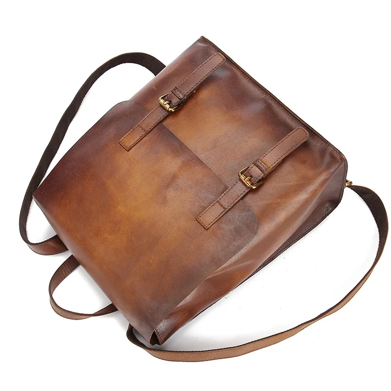 

Time Both Shoulders Package Leisure Time Backpack Male Package The Tide Layer Cowhide Travelling Bag Wipe Color Male Package