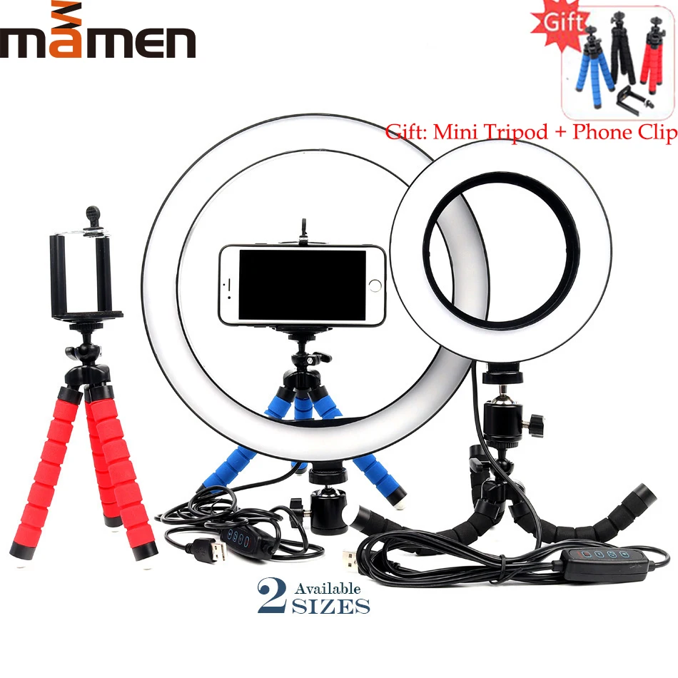

MAMEN 16/26CM LED Selfie Ring Light Video Photography Lighting Studio For Youtube Dimmable Camera Photo Ring Lamp With Tripod