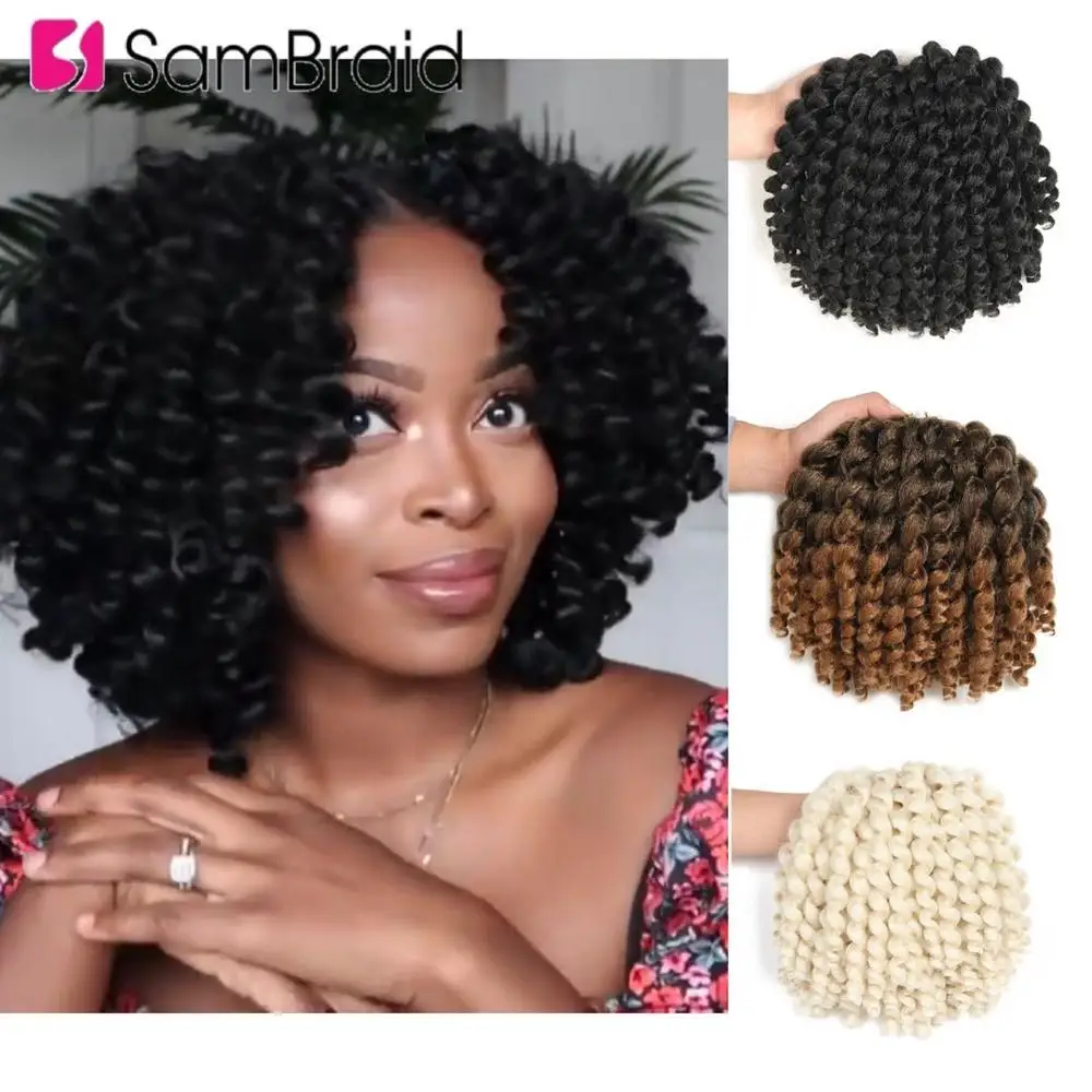 

SAMBRAID Jamaican прыгающие волосы для вязания крючком косички кудрявые палочки для вязания крючком волосы синтетические плетеные удлинители волос 8 дюймов для женщин