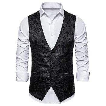 

2019 Men Floral Print Blazer Vest Steampunk Vintage Suit Vest Man Waistcoat Wedding Party Shinny Fashion Stage Costume Autumn