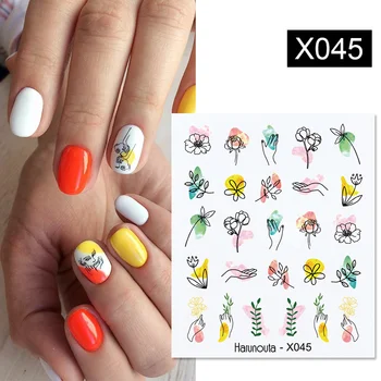 

1 Sheet Harunouta Black Ink Painting Nail Water Decals Summer Theme Fruit Flower Alphabet Leaves Nail Art Water Stickers