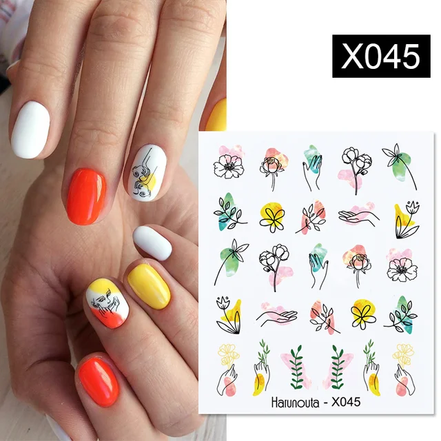 Harunouta Abstract Line Avocado Fruit Leopard Nail Water Sticker Decals Flower Leaves Slider Decoration For Autumn Nail Design X045
