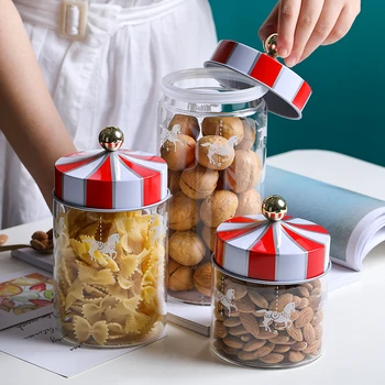 

Modern Europe Italian Circuss Sealed jar carousel sealed storage jar food glass jar Glass storage tank Candy Food seal LB50408