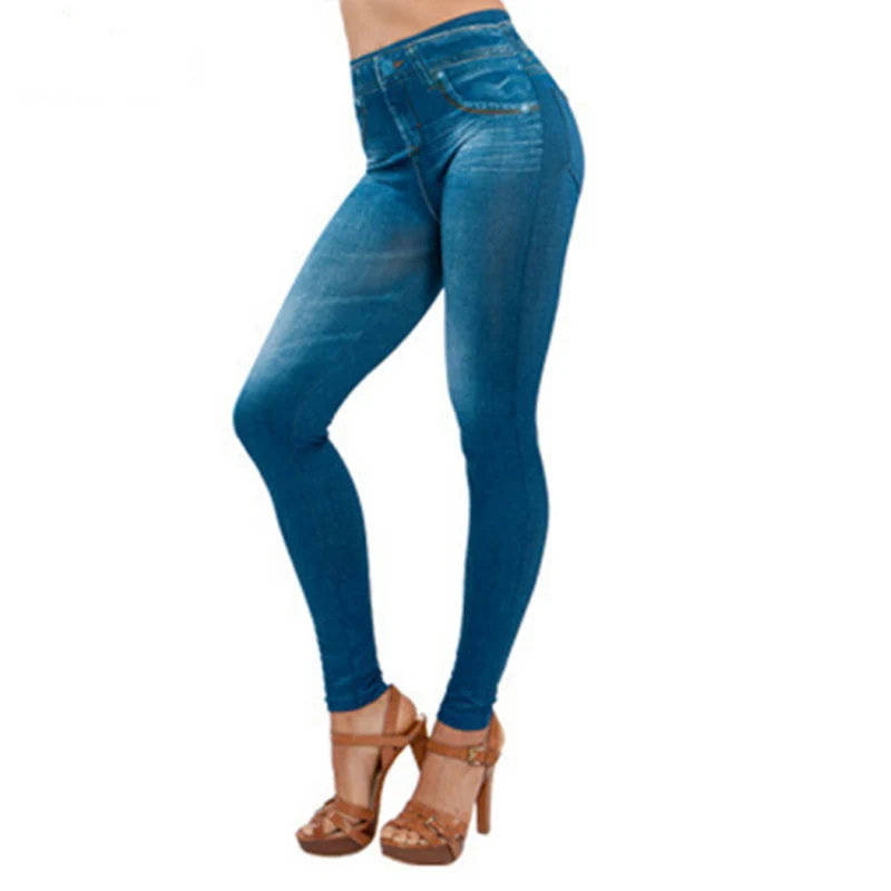 Хит, женские утепленные легинсы с подкладкой, джинсы Genie, облегающие, модные, имитация, джинсы, леггинсы, 2 настоящие карманы, женские штаны для фитнеса - Цвет: Синий